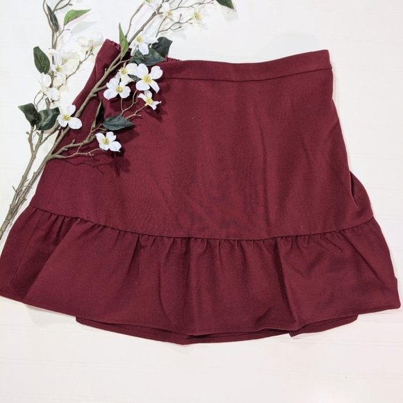 J. Crew Mercantile Burgundy Peplum Skirt - Picture 2 of 5